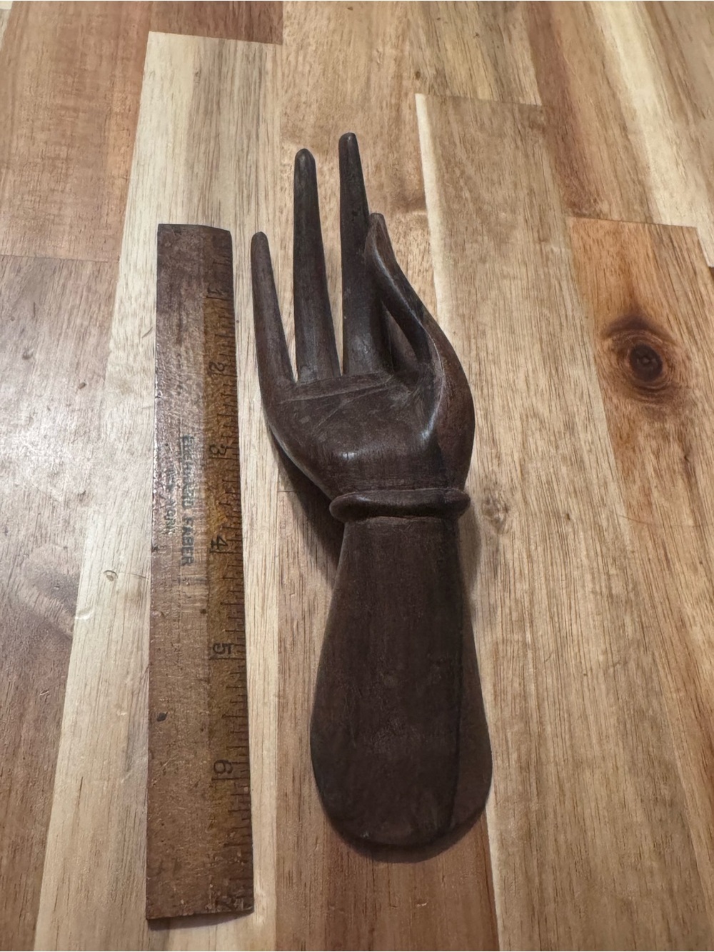 Handcrafted Dark Brown Wooden carved Decorative Buddha Mudra Hand folk art decor